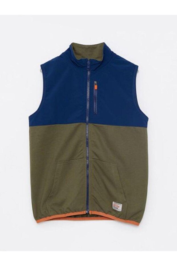 Stand Collar Color Block Boys Zipper Vest (W2)