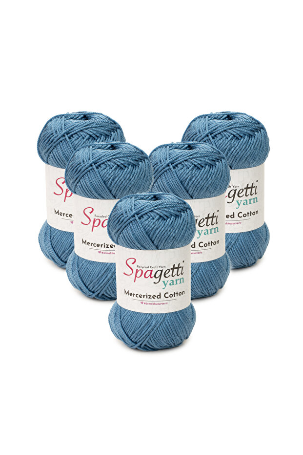 Mercerized Cotton 5-Piece Denim Blue Hand Knitting Yarn