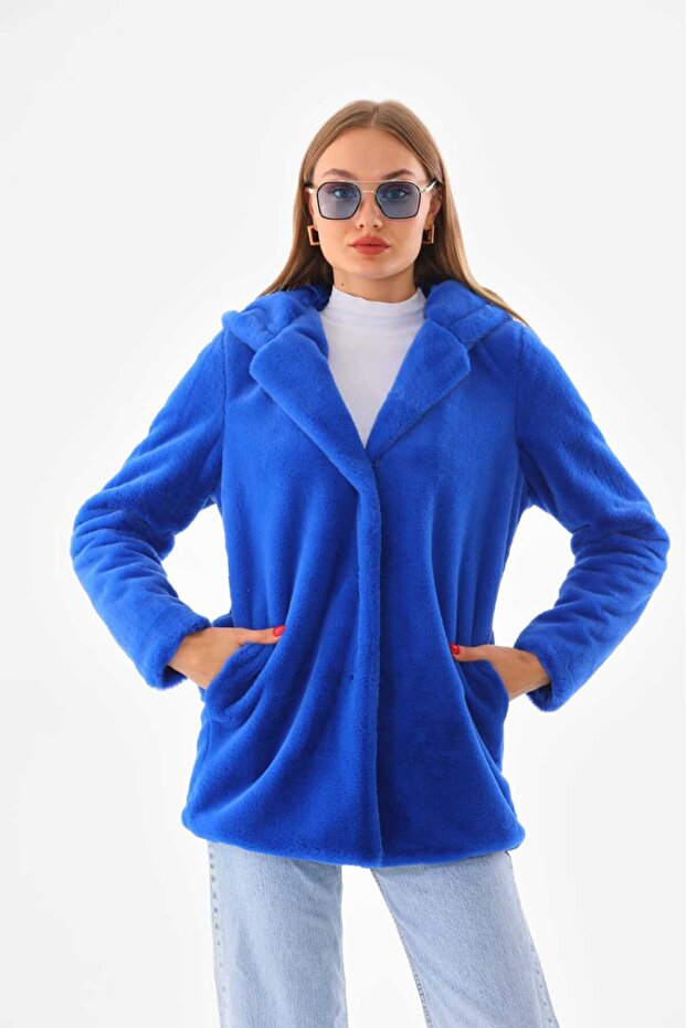 سترة بغطاء للرأس من فرو الأرنب - 8