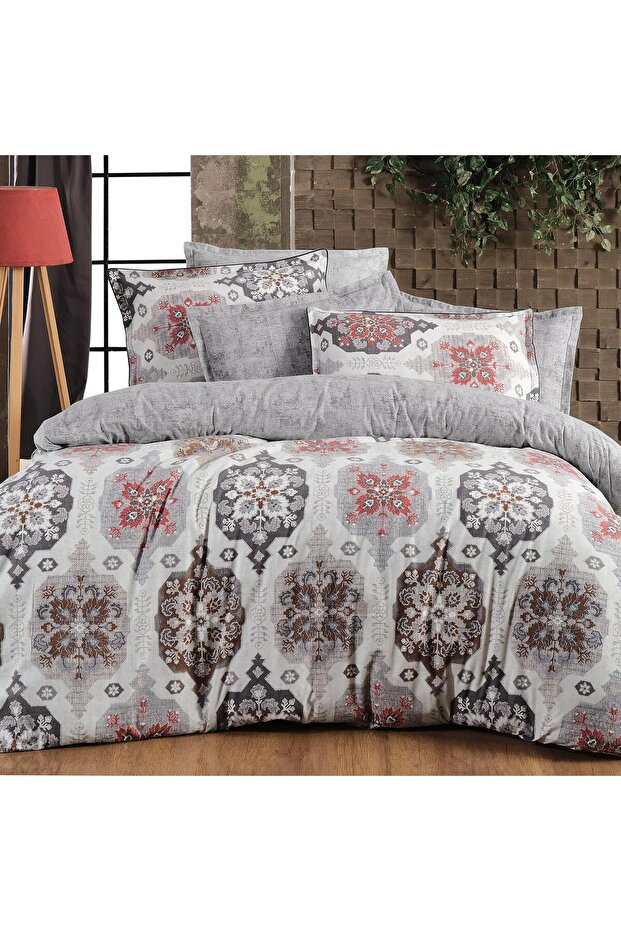 Nima Gray Double 100% Cotton Flannel Duvet Cover Set