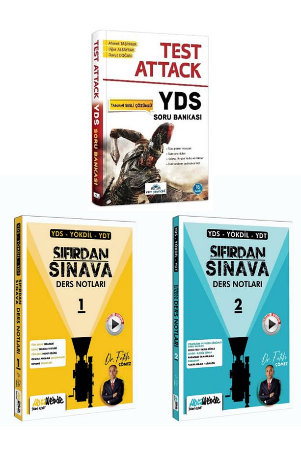 YDS Test Attack Soru Bankası YDS - YÖKDİL - YKSDİL Sıfırdan Sınava Ders Notları 1 ve 2 Seti - 1
