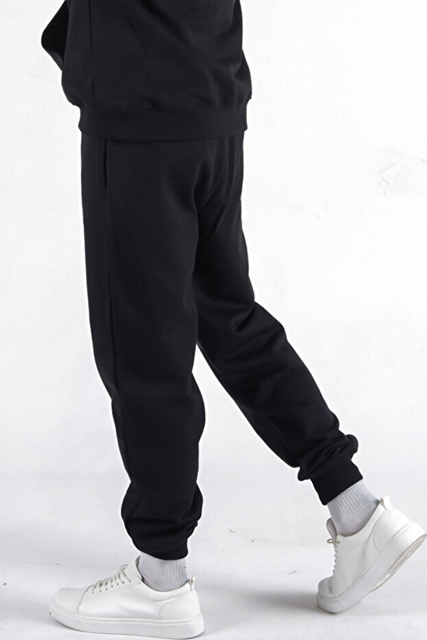 Black Men's Regular Rubber Leg Basic Sweatpants - 2