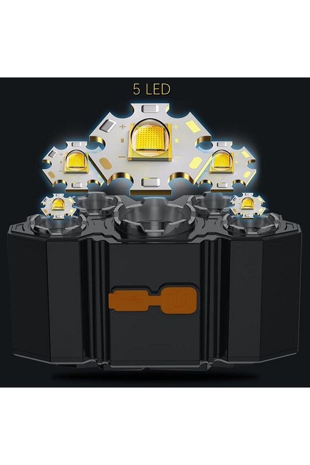 Usb Şarjlı 150w Ultra Güçlü Led Şarjlı 5 Led 5x Cree Led Kafa Feneri Avcı Feneri Balıkçı Kamp Feneri - 3