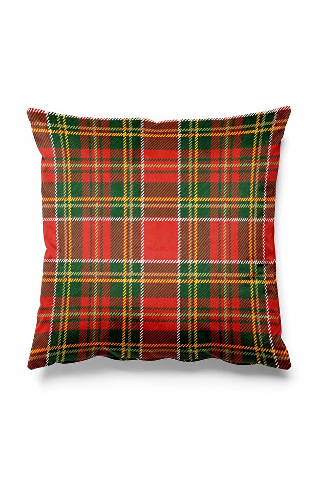 Double Sided Printed Suede Throw Pillow Cover with Plaid Pattern on Red Background Christmas Christmas