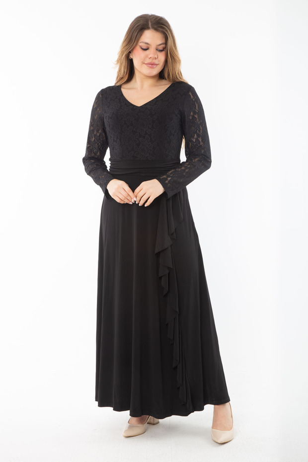 Damska suknia wieczorowa z czarnym topem i falbankami w dużych rozmiarach 65N37343 - 6