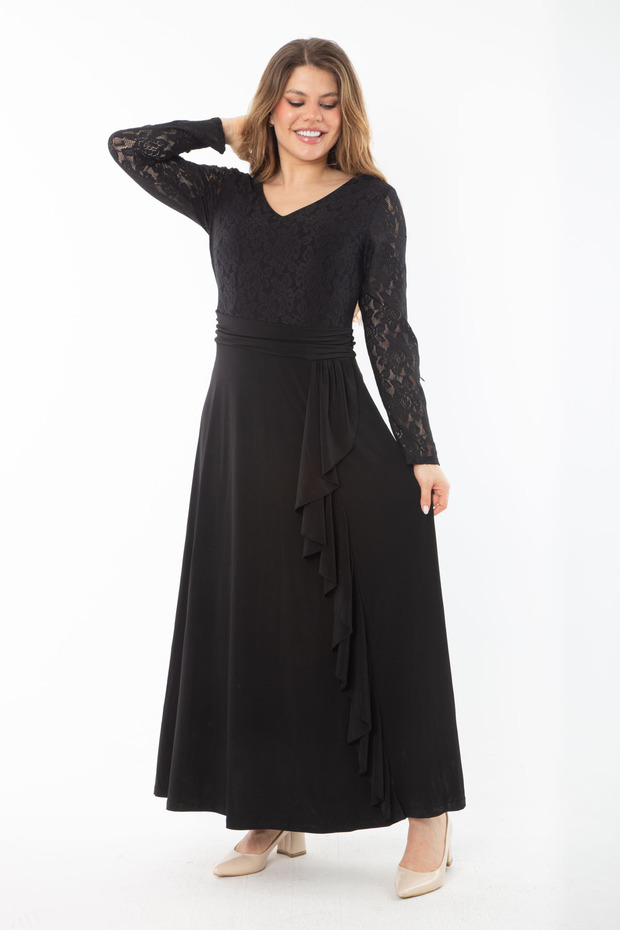 Damska suknia wieczorowa z czarnym topem i falbankami w dużych rozmiarach 65N37343 - 1