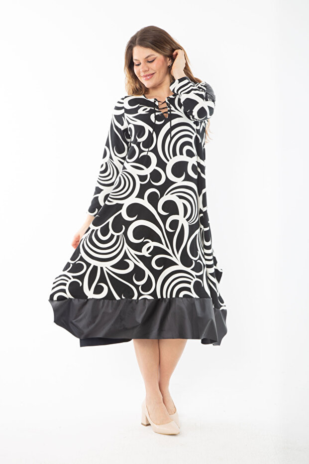 Dámské nadměrně velké šedé šaty s rukávem a sukní Garni a límcem krajkové šaty 65N37355 - 1