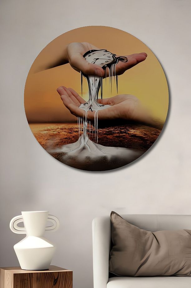 Dekoratif Akan Kum Saati Soyut Modern Sanat Duvar Tablo Ahşap Yuvarlak Tablo - 2