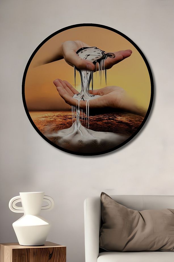 Dekoratif Akan Kum Saati Soyut Modern Sanat Duvar Tablo Ahşap Yuvarlak Tablo - 1
