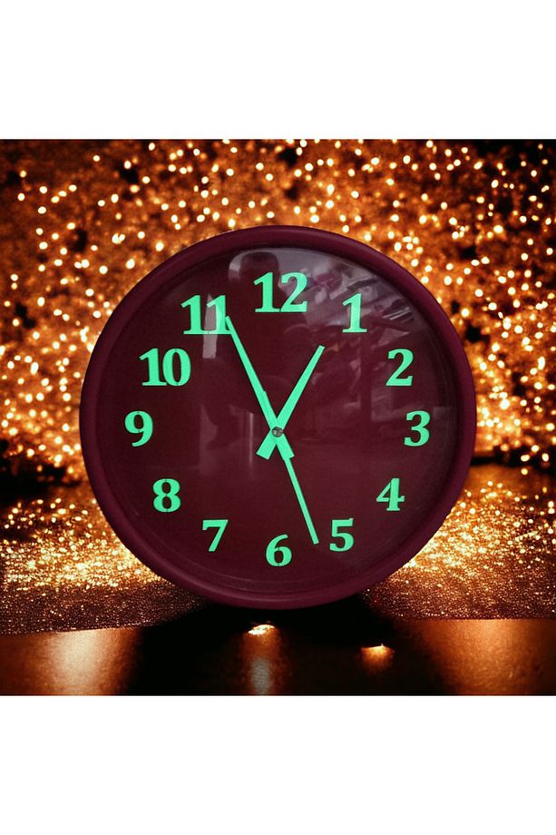 Fosforlu Gece Parlayan Kırmızı Salon Duvar Saati 28 cm 4 Adet Bez Çanta Hediyeli B8 - 1