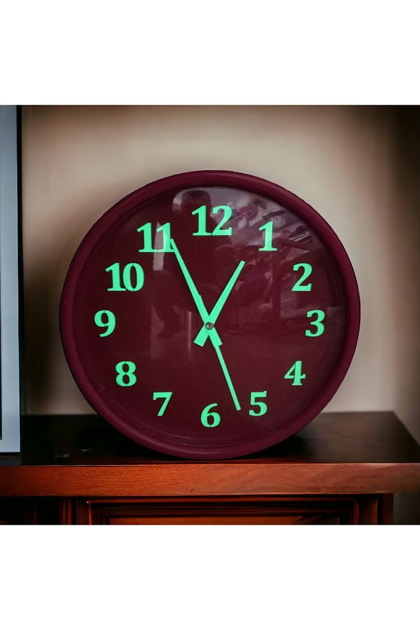 Fosforlu Gece Parlayan Kırmızı Salon Duvar Saati 28 cm 4 Adet Bez Çanta Hediyeli B8 - 3
