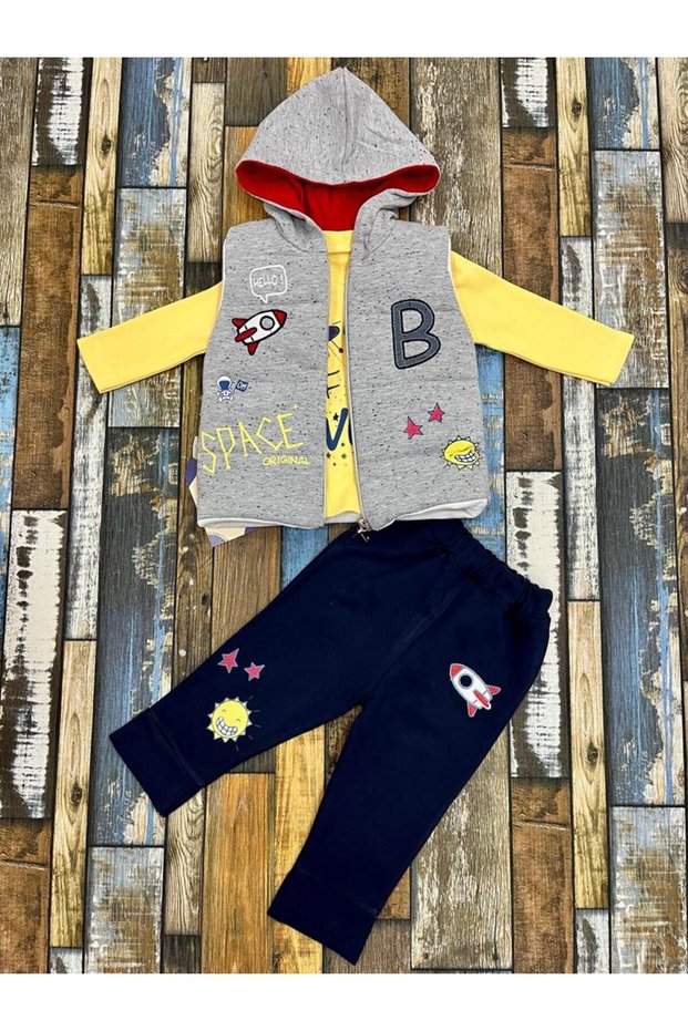 Fiber Vest baby tracksuit suit / sweat-shirt vest trousers combed cotton suit / 3 piece suit