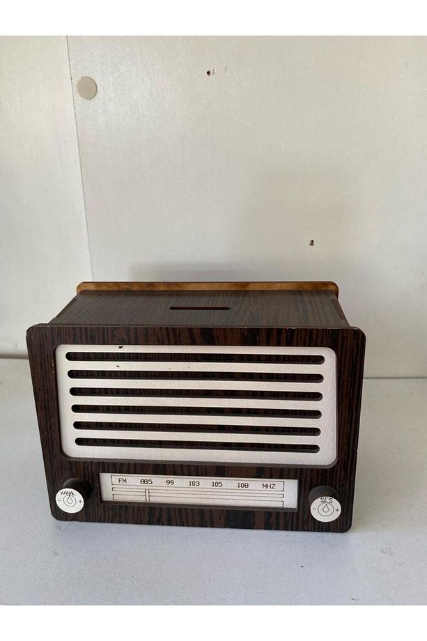 Ahşap Nostaji Radyo Tasarımlı Hediyelik Kumbara - 3