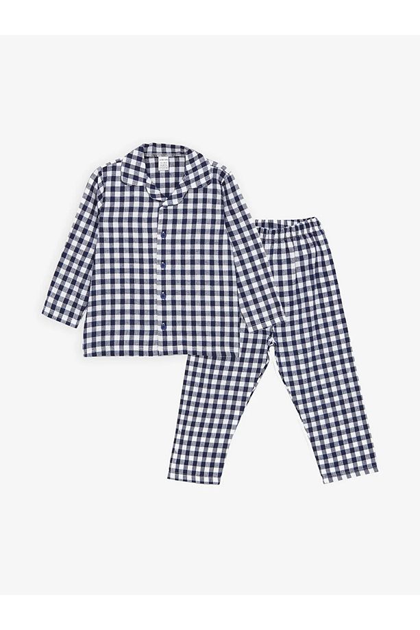 LCW baby Gömlek Yaka Uzun Kollu Ekose Erkek Bebek Pijama Takımı - 1