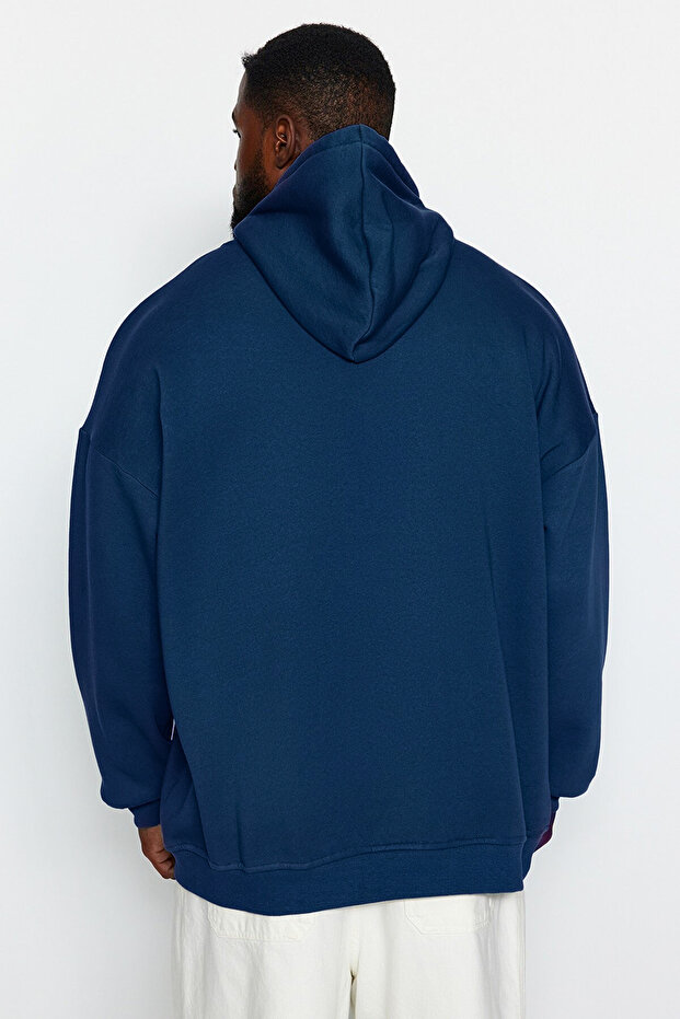 Bluza z kapturem z polaru w kolorze indygo w dużym rozmiarze - TMNAW24AO00000 - 5