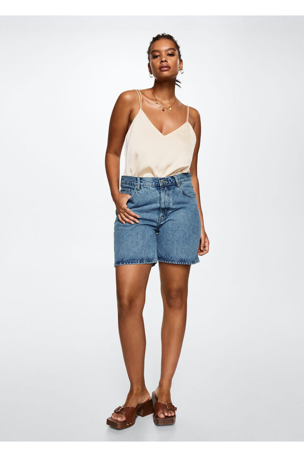 Kadın Donuk Mavi Şort & Bermuda - 7