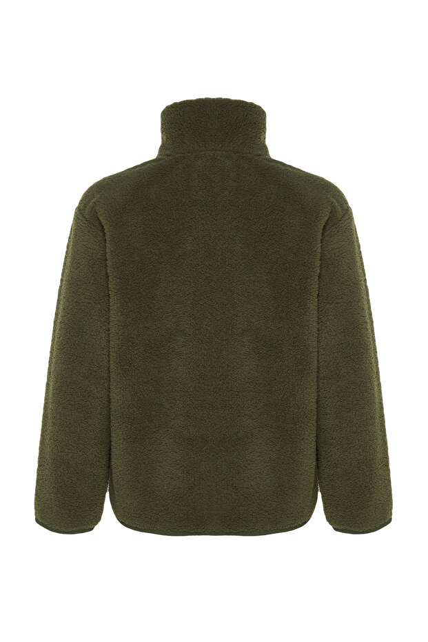Winter Essentials Haki Kalın Polar Fermuarlı Dik Yaka Uzun Kol Cepli Örme Sweatshirt TWOAW24SW00071 - 9
