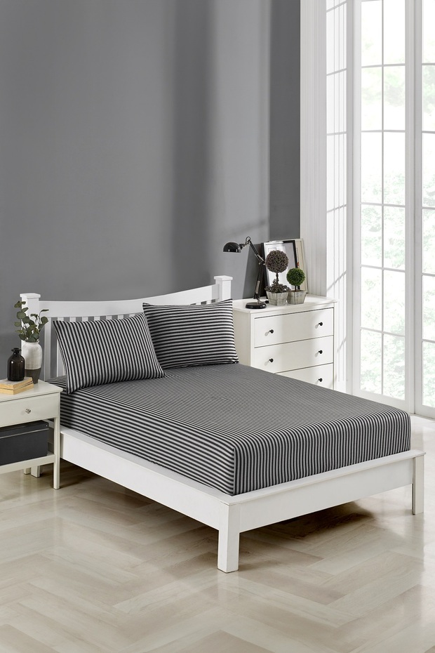 Satin Fitted Sheet Set (3 Different Sizes) (Black) - 2