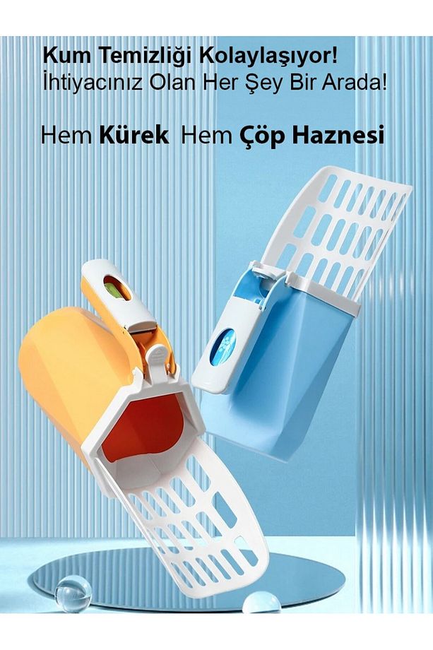 Yeni Nesil Elekli Poşet Hazneli Kedi Kumu Küreği - 8