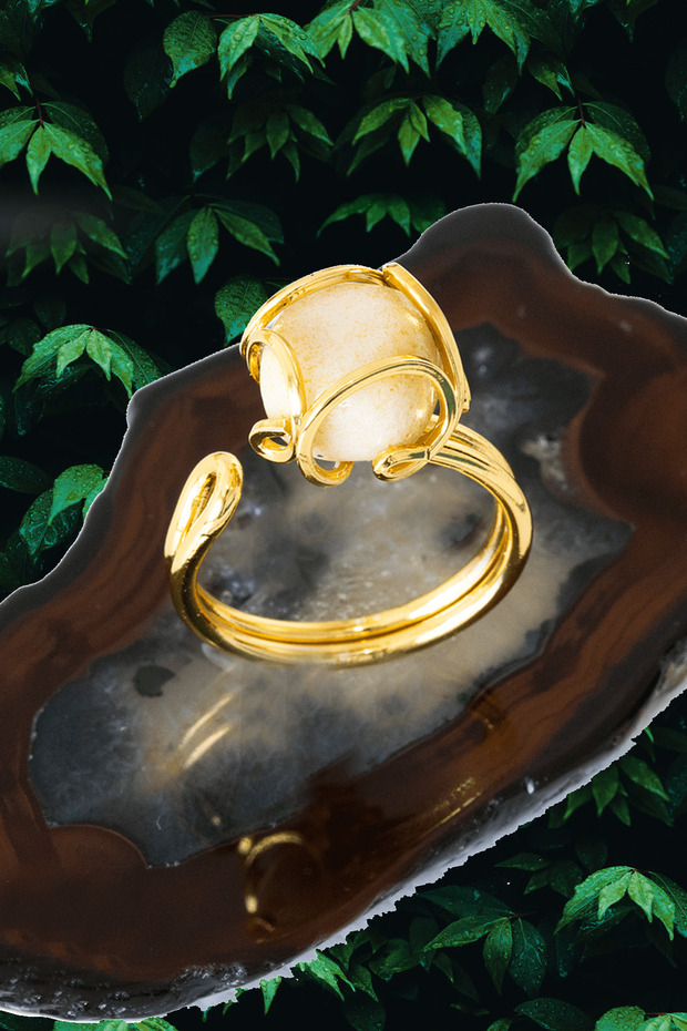 خاتم حجر الكالسيت المعتمد من طراز روكوكو - قابل للتعديل - 1