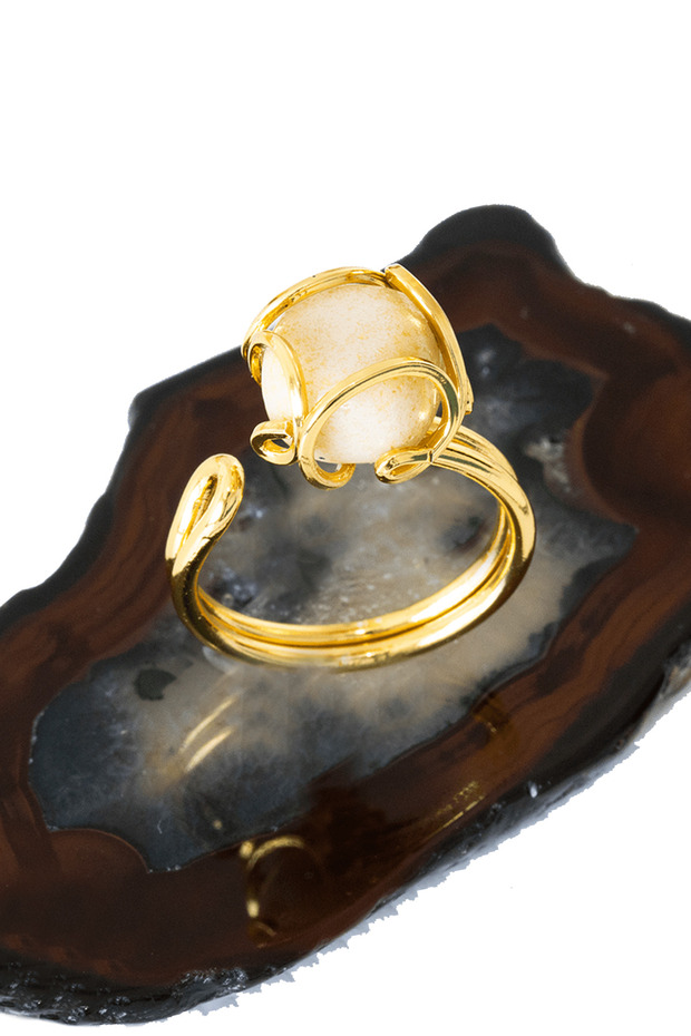 خاتم حجر الكالسيت المعتمد من طراز روكوكو - قابل للتعديل - 2