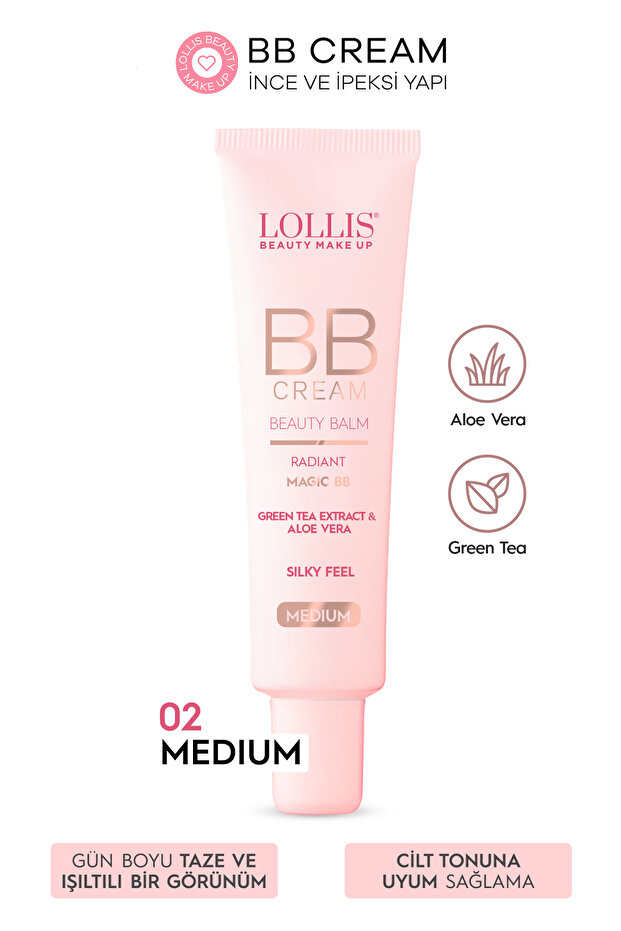 BB Cream 02 Medium/Orta Ton Nemlendirici Etkili Doğal Kapatıcı , Aloe Vera Ve Green Tea Extract 35ml - 1