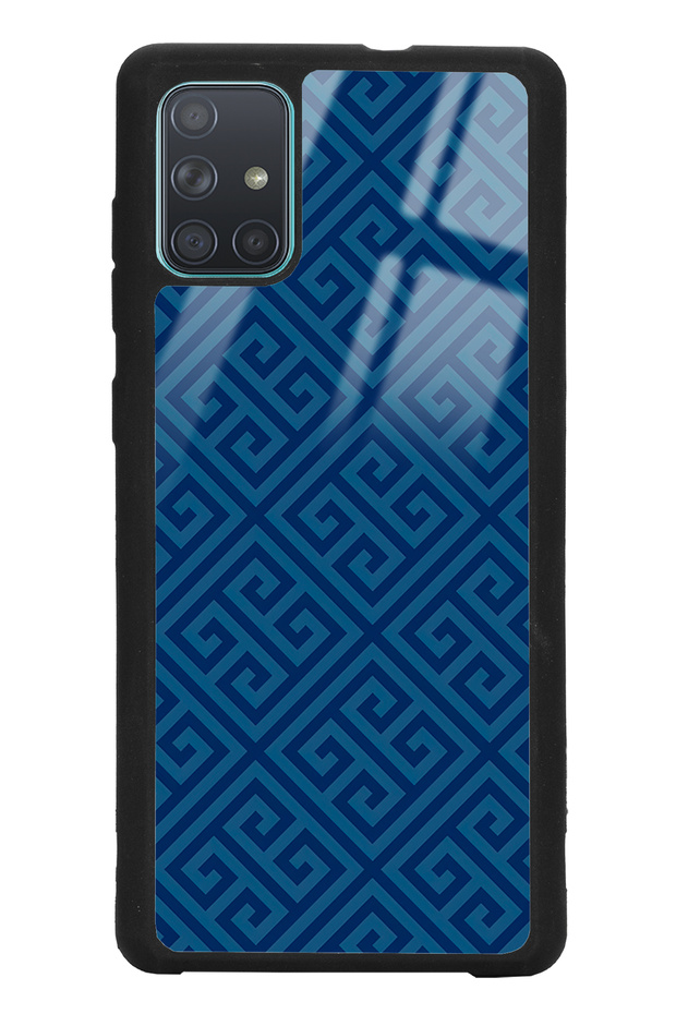 Glossy Phone Case for Samsung A71 Blue Motif Design