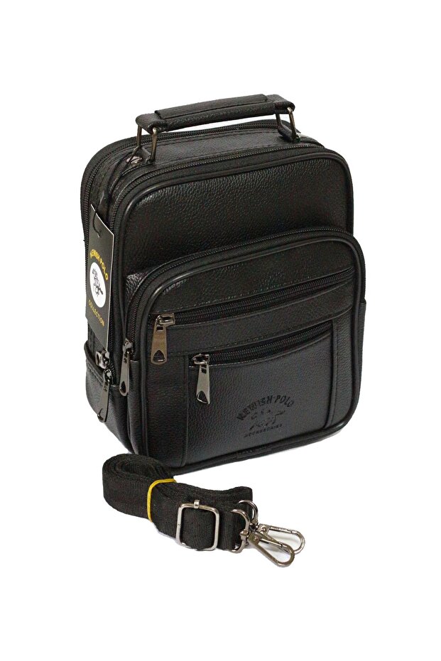 Adelina Black Leather Hand and Shoulder Bag with Steel Case Adl78411
