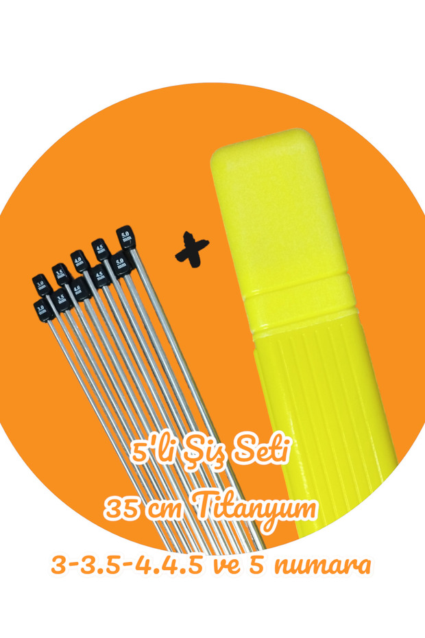 Sultan/yabalı Şiş Kutulu 5'li Titanyum Örgü Şişi Seti 35 Cm 3-3,5-4-4,5-5 Numara - 1