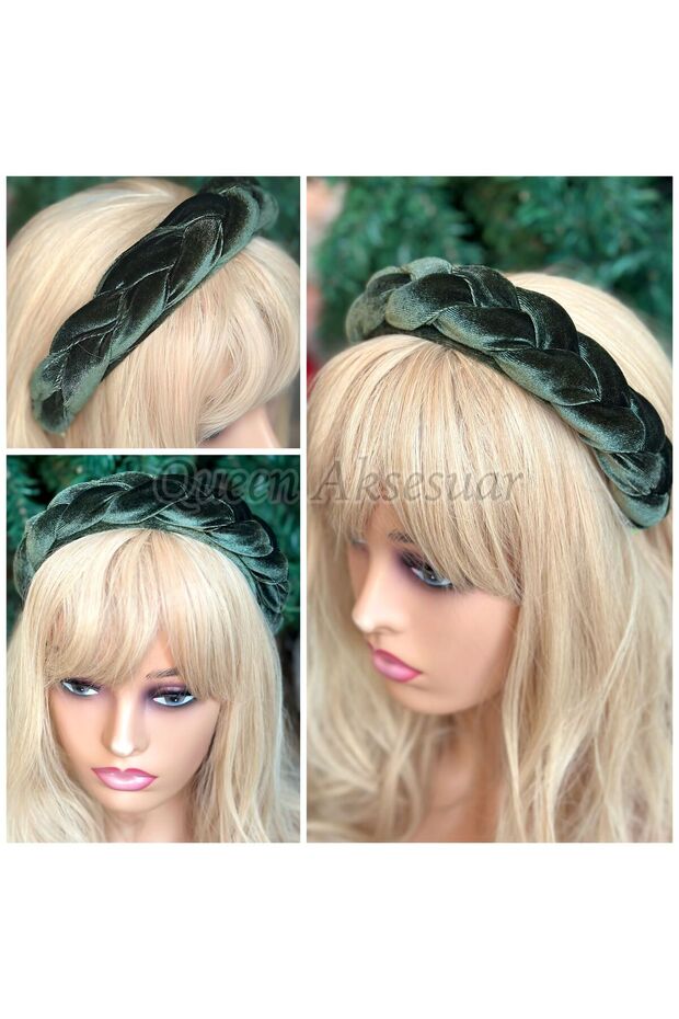 Imported Luxury Trend Fashion Cambered Sponge Wide Mesh Velvet Crown Women's Children's Crown Bright Dark Oil Green