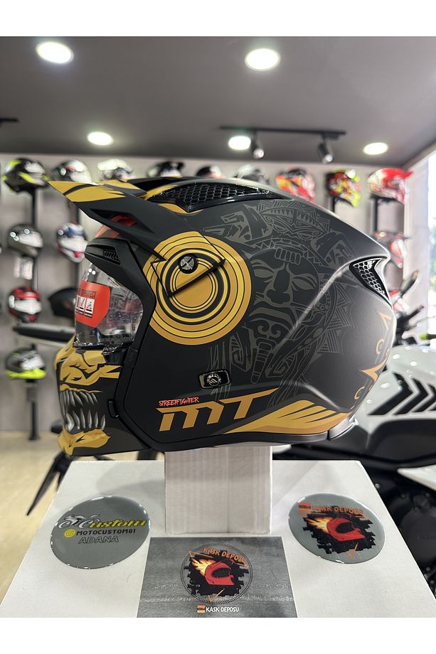 Helmets Street Fighter Aztec B3 Mat Siyah Sarı Modüler Çene Kask - 1