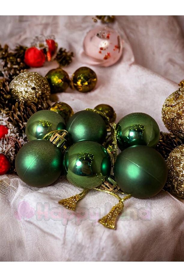 Yılbaşı Çam Ağacı Süsü Yeşil Parlak Mat 6 Adet 4 cm Asetat Kutulu Model Yılbaşı Topu - 1