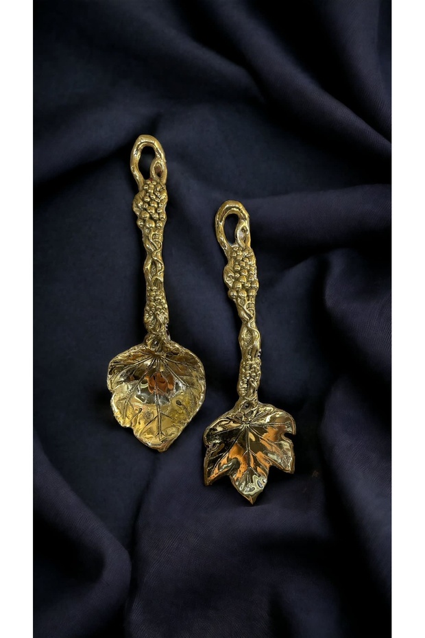 Serving Set 2 Pieces Brass Gold Presentation Set Leaf Serving Spoons