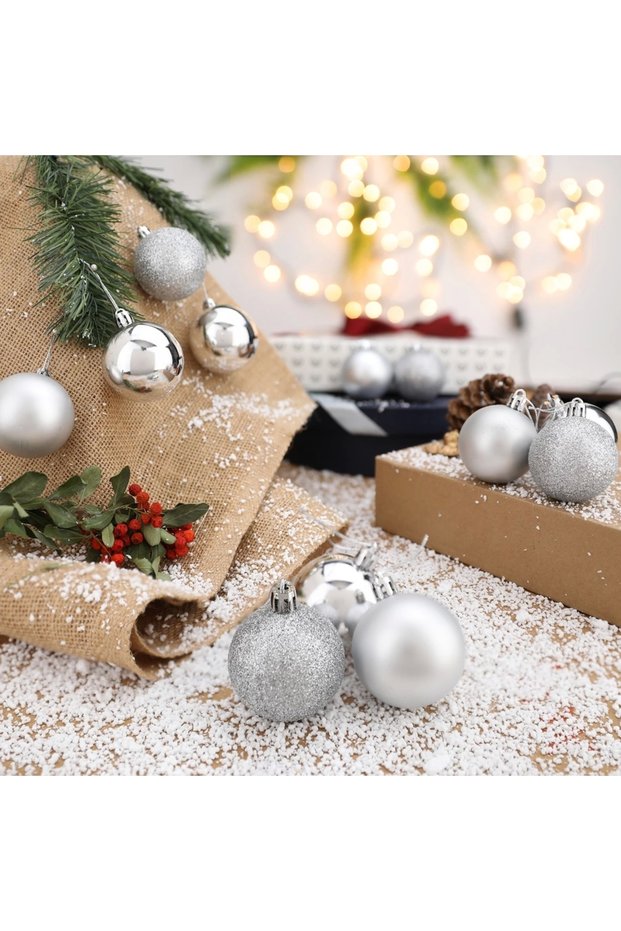 Set of 12 Silver 5 cm Christmas Balls, Christmas Balls, Pine Tree Balls, Ornament Balls