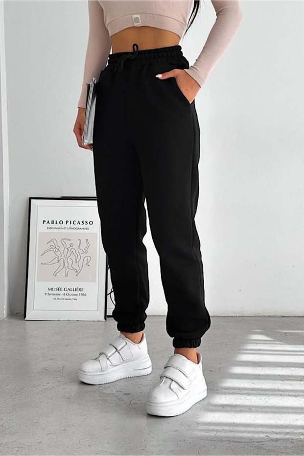 Black Elastic Waist and Leg Sweatpants