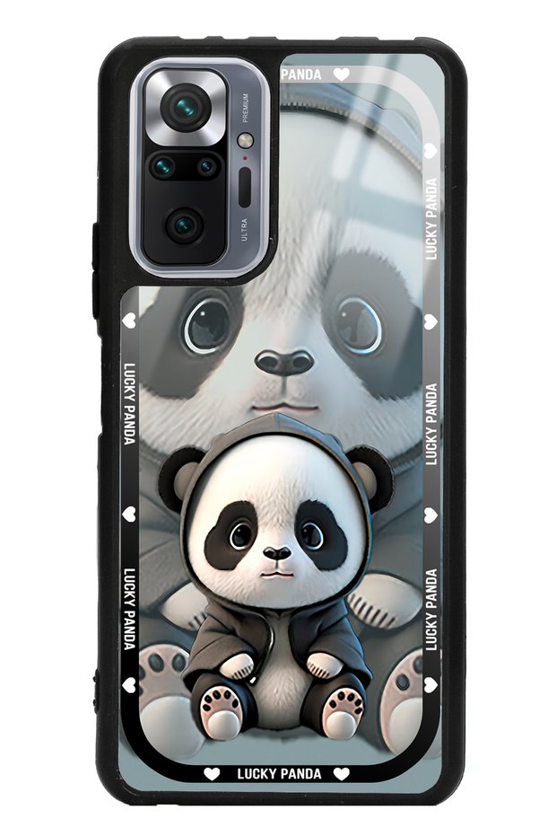حافظة هاتف لامعة بتصميم لاكي باندا لهاتف Xiaomi Redmi Note 10 Pro باللون الأبيض