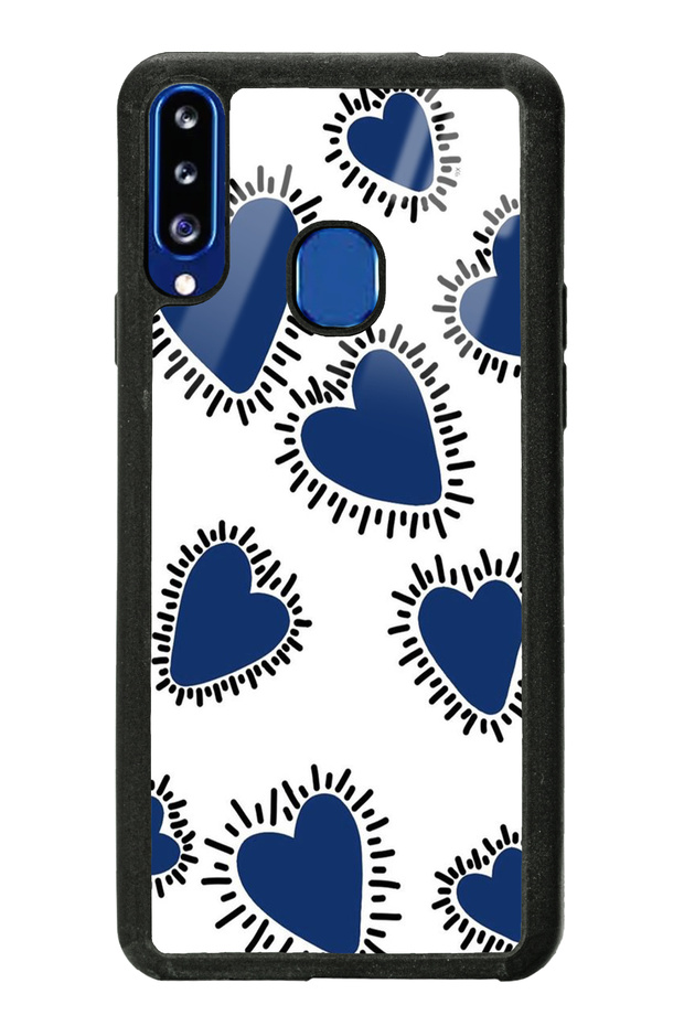 Glossy Phone Case for Samsung A20S Blue Heart Design