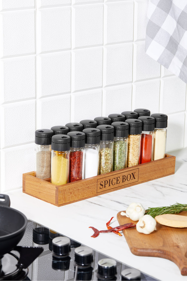 16 LI Spice Set Spice Rack with Wooden Stand