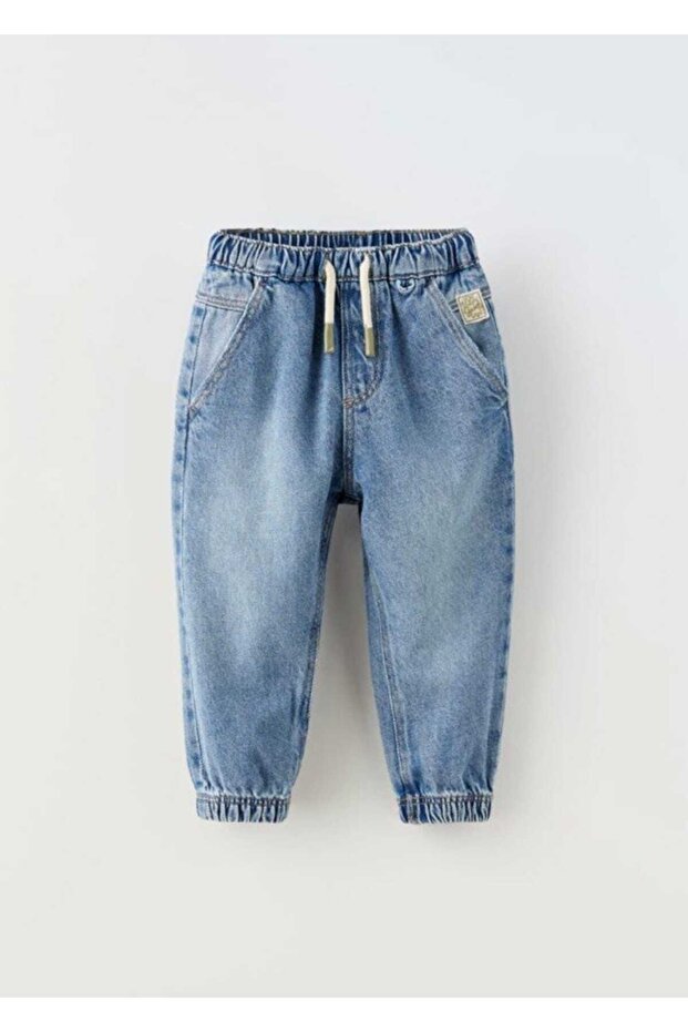 Denim Jeans Trousers with Elastic Waist and Legs Unisex Drawstring Jogger