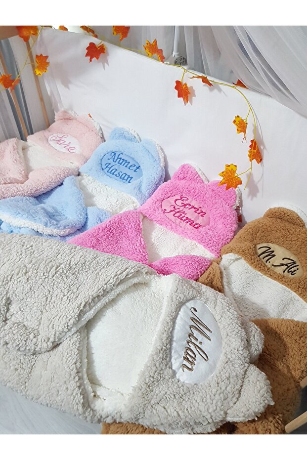 Welsoft Inner Outer Swaddle Blanket - Embroidered Name Print, Footed Model, Double Layer - 1
