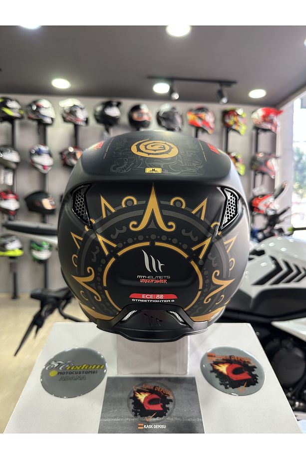 Helmets Street Fighter Aztec B3 Mat Siyah Sarı Modüler Çene Kask - 3