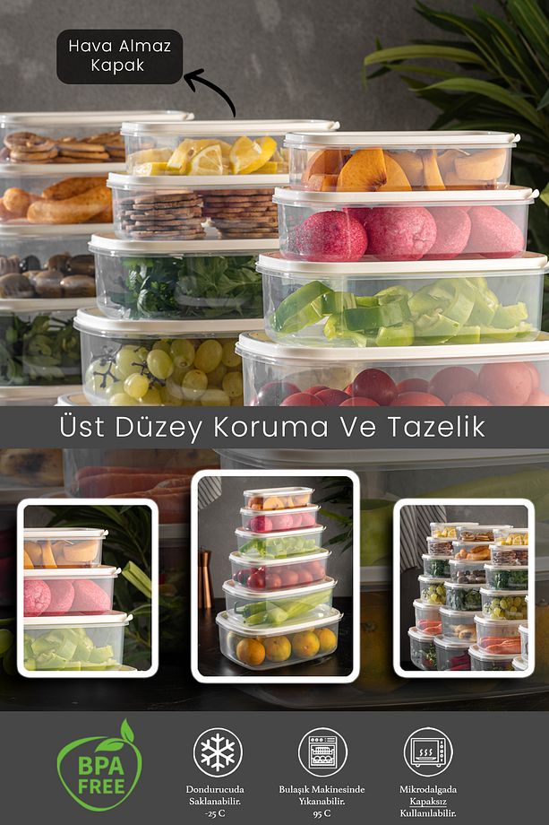 6 Lı Dikdörtgen Sweet Şeffaf Saklama Kabı Seti 300 ml-500 ml 800 ml 1200 ml 1900 ml 2900 ml - 3