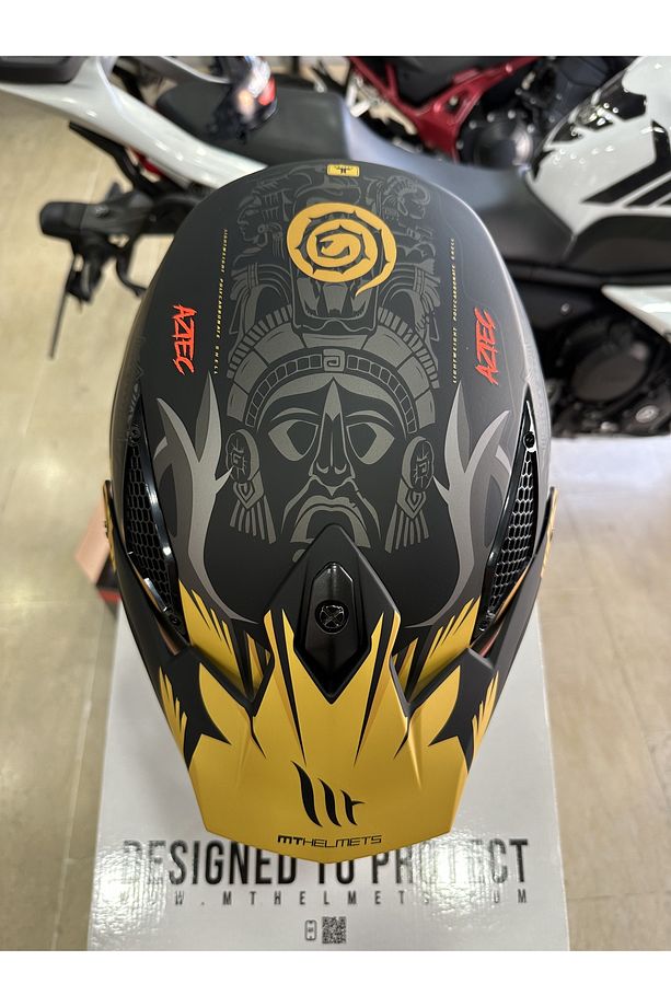 Helmets Street Fighter Aztec B3 Mat Siyah Sarı Modüler Çene Kask - 5