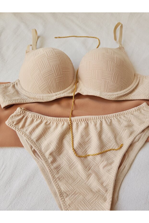 Basic Knit Patterned Light Support Bra Set - 5
