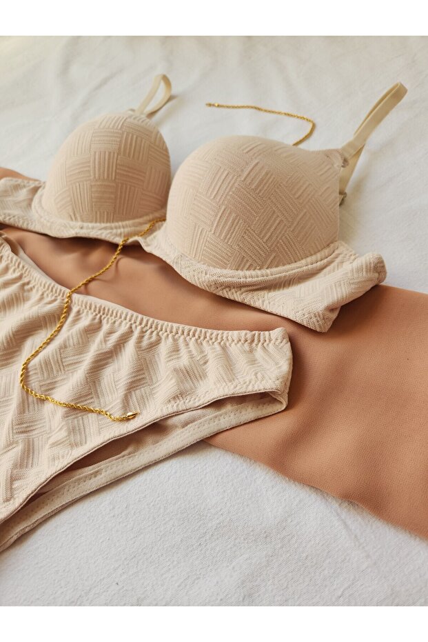 Basic Knit Patterned Light Support Bra Set - 2