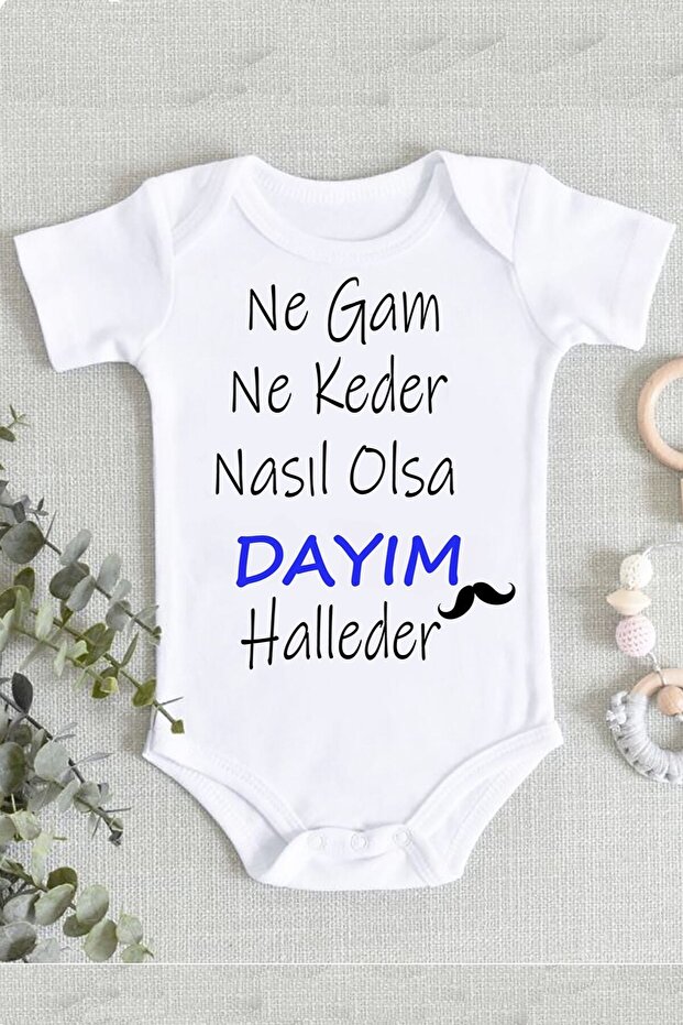 Unisex Baby White Uncle Design Bodysuit
