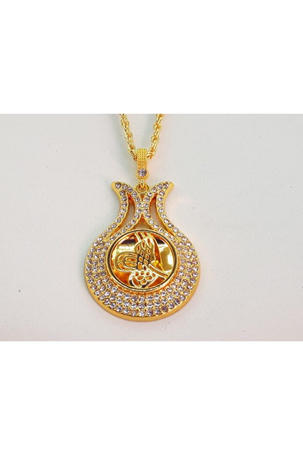 Women's Tulip Figured Gold Yellow Ottoman Tughra Stone Necklace