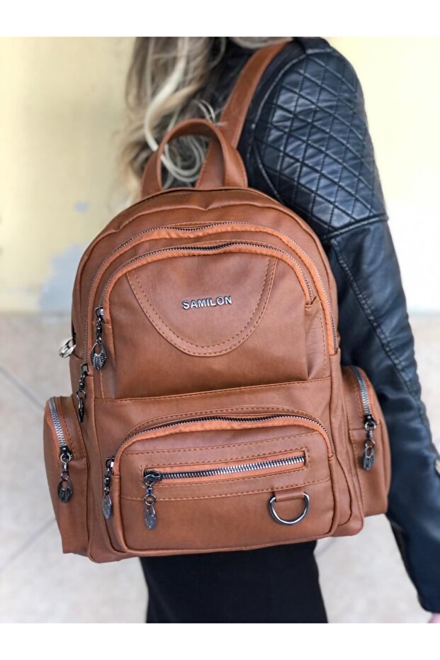 Dámský batoh Samılon Multi-Compartment Washed Leather Tan - 2