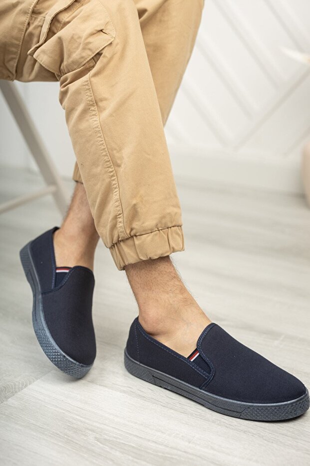 Men's Navy Blue Linen Casual Shoes
