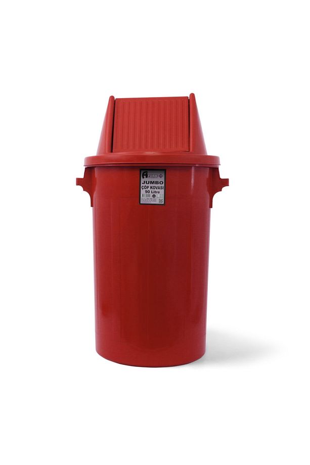Büfe Tip Kırmızı Kapaklı Yuvarlak Çöp Kovası 90 Lt - 1